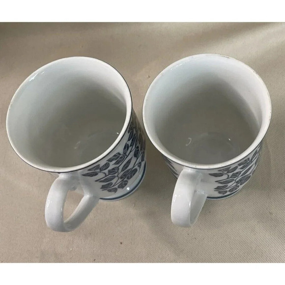 Holt Howard Pedestal Footed Cups Mugs Blue Ivy Leaves Japan Set Of 2 Vintage MCM - Picture 5 of 8